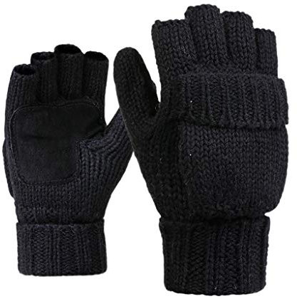 Pnuokn Winterhandschuhe für Damen und Herren, fingerlose Fäustlinge, Wollhandschuhe, Klappenabdeckung, gestrickt, wandelbare Fäustlinge, Sport, Angeln, Wandern, Ausrüstung für Herren
