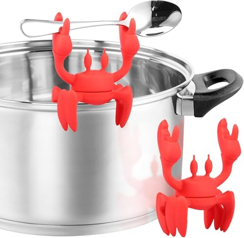 Lot de 2/4/6 repose-cuillères à crabe en silicone – Libérateur de vapeur antidérapant pour cuillère rouge amusant et mignon pour cuisinière, ustensile de cuisine, résistant à la chaleur, passe au