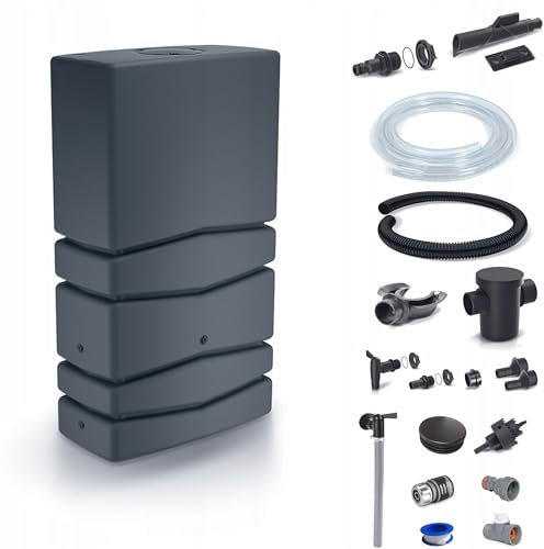 Dikel - Aqua Tower - Regentonne - Wassertank - Regenfass - Regenwassertonne mit Zubehör - Regenwassertank - Wassertonne, Wasserfass, Regenwasserspeicher - 350l, Anthrazit