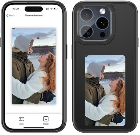 JIROAOTIC Smart NFC - Custodia per telefono compatibile con iPhone 15, 14, 13 Plus Pro Max, 4 colori vividi, display fai da te con foto intelligente, custodia per telefono personalizzata nera (per