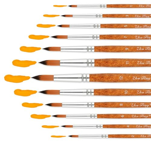Nylon Aquarellpinsel Set,12 Stück Rundpinsel Set,Ausschreibung Haarpinsel Set,Künstlerpinsel für Anfänger Künstler,Malen Pinsel Set für Aquarell Acryl Ölgemälde,Nylon Acrylfarben Pinsel