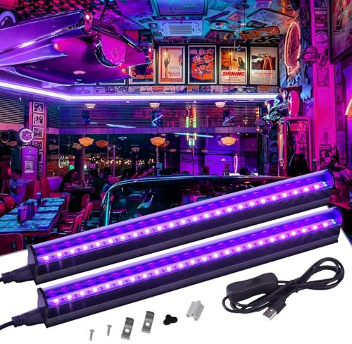 VAYALT 2 Pack UV Schwarzlicht Lamp, 8W USB UV LED Schwarzlicht Lamp 385-400 Black Light Bar, UV Licht Röhre mit Schalter für Disco, Glow Party, Party Zubehör, Halloween Deko, Bühnenbeleuchtung