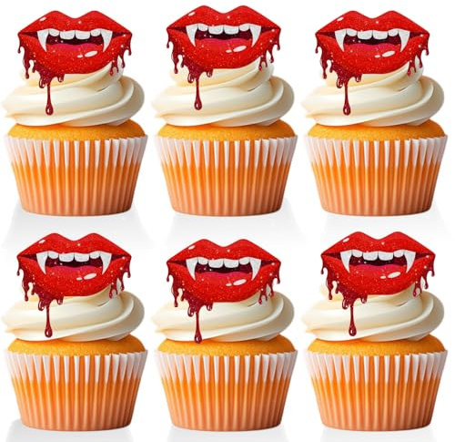 18 PCS Vampire Cupcake Toppers for Birthday Bat Have a Bite Blood Red Horror Cupcake Topper Picks Decor Halloween Party Decorations Supplies