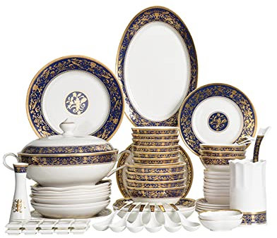 Set di stoviglie da cucina da 68 pezzi, set di piatti e ciotole di lusso in porcellana, articoli da regalo eleganti per la casa essenziali, servizio per 10 persone