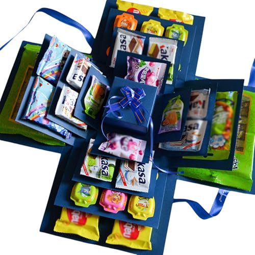 Xafrstyu 5-Schicht Kreative Explosionsbox mit Schleife, DIY Überraschungsbox für Geburtstage, Jubiläen, Valentinstag, Einzigartiges handgemachtes Geschenk (Blue)