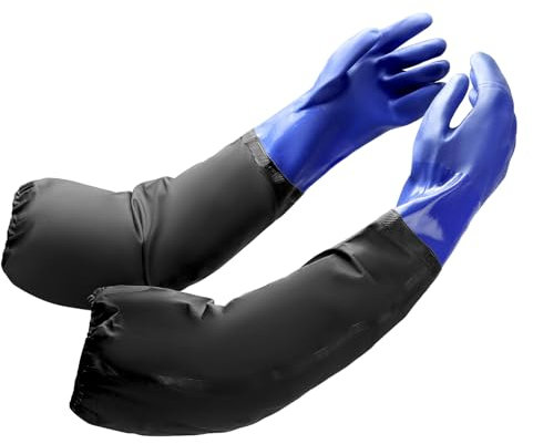 QWORK® Cleaning Gloves, Waterproof Safety Work Gloves, Full Arm PVC Gloves for Gardening, Aquarium, sanitation and Industrial Use