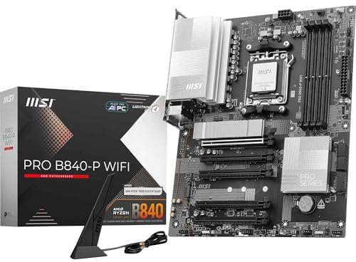 MSI PRO B840-P WIFI Motherboard, ATX - Supports AMD Ryzen 9000/8000 / 7000 Processors, AM5 - DDR5 Memory Boost (8000+ MT/s OC), PCIe 4.0 x16, M.2 Gen4, Wi-Fi 7, 2.5G LAN