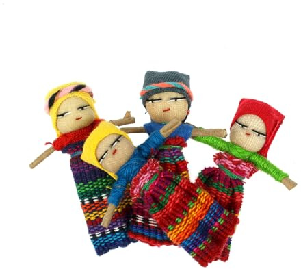 Urban Trading Guatemalan Worry Dolls Genuine Handmade Mayan Fair Trade Four Large Dolls w. Bag