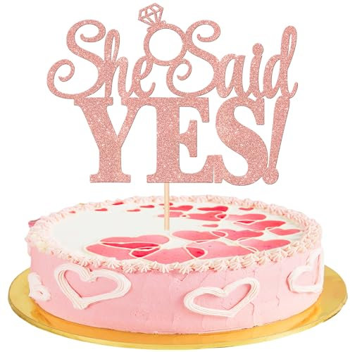 Xsstarmi 1 Pack She Said Yes Cake Topper Glitter Diamond Ring Yes I Do Cake Pick Decoration for Bridal Shower Wedding Engagement Anniversary Party Cake Decorations Supplies Rose Gold