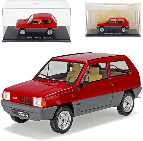 alles-meine.de GmbH Defekte Vitrine FIAT Panda 45 Typ 141 Rot 1. Generation 1980-2003 mit Sockel und Vitrine 1/24 Modell Auto mit individiuellem Wunschkennzeichen