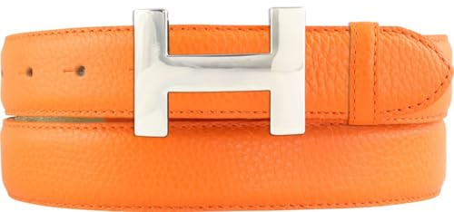 BELTINGER Damen-Gürtel HAILEY aus strukturiertem Leder 3 cm | Schmaler Ledergürtel für Damen 30mm | Silber glänzend | Orange 80cm