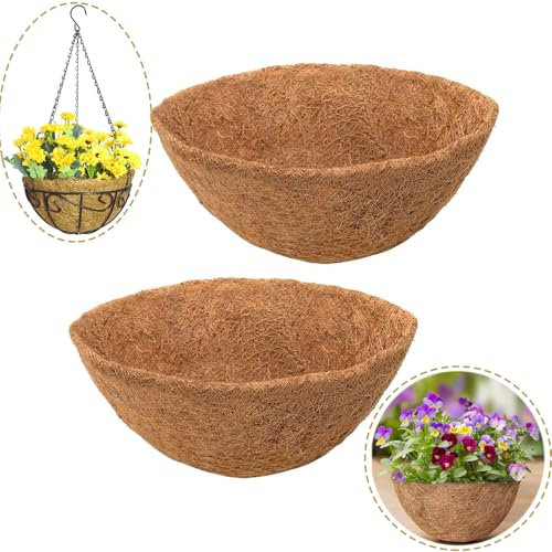 YIMINI 2 Revestimientos de Fibra de Coco 100% Natural, Forro de Repuesto en Forma de Cesta, macetero de Medio círculo, para Macetas Colgantes, Jardinería y Decoración Vegetal (Ø16in (40.5 cm))