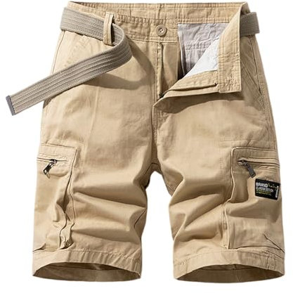 MOKBAY Short Blanc Homme Pantalon Bermuda Cargo Kaki uni Short Jogging Homme Poche Zippée Fitness Marque Randonnée Acheter en Ligne de Sécurité Treillis Militaire Kaki XL