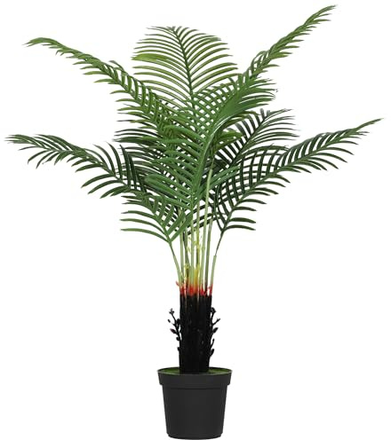 HOMCOM 120cm Artificial Areca Palm Tree with 9 PE Leaves, Decorative Artificial Plant with Plastic Pot and Flocked Soil, Fake Plant for Home Office Decor, Green