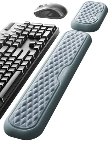 VAYDEER Repose-Poignets Clavier et Souris Ergonomique, Support en Mousse à Mémoire avec Base Antidérapante, Repose-Mains Confortable pour Bureau, PC et Ordinateur Portable – Bleu Clair