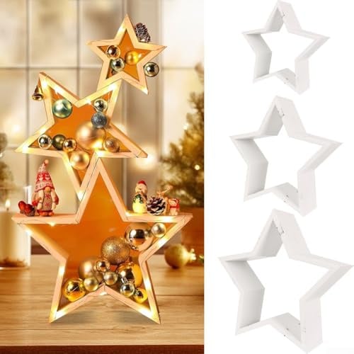 Sternförmige Holzornamente für Heimdekoration, Holz-Sterne in drei verschiedenen Größen, Ideen mit Herz Sterne Holz Stern Hängedekoration Für Weihnachten