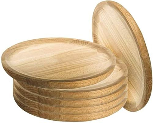 pcmoviles - Pack de 6 Platos de Pulpo Redondos de Madera, diámetro 20 cm. Juego de 6 Platos de presentación, Pulpo a la gallega y tablas de quesos