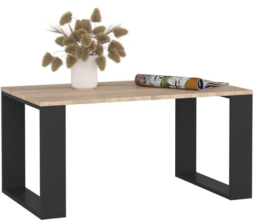 MILORD Couchtisch Holz NOX mit einem Regal, 92x45x53cm, Für Wohnzimmer, Schlafzimmer Schrank, Minimalistisch Modernes Design, Schichtstoffplatte 16mm (Sonoma-Schwarz)
