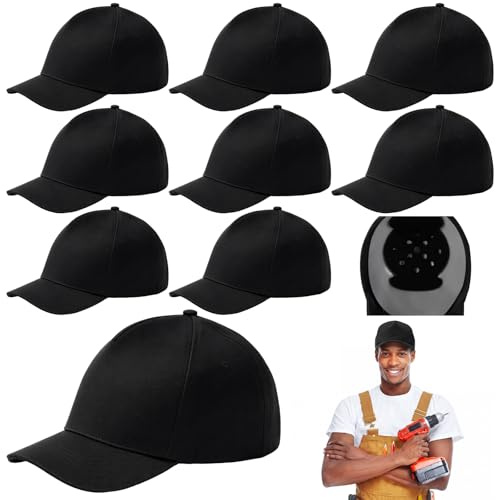 Funnysoft 8 Pcs Baseball Bump Caps Safety Bump Cap Hard Hat, Black