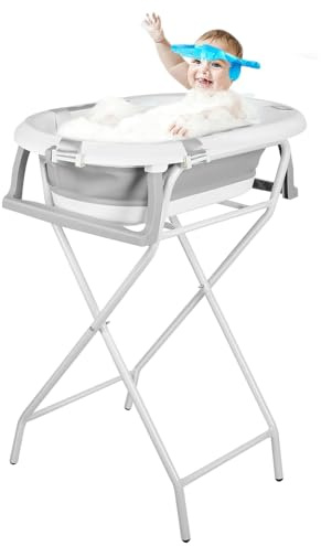 Bañera Bebe con soporte, bañera Xxl con soporte para bebé en pie - Seguro y cómodo lavabo plegable Bebe, ideal para la ducha - (estilo 5) 81,5 x 48 x 21 cm - Gris