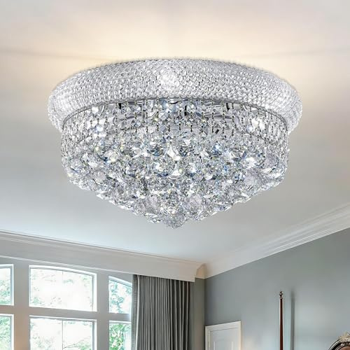 MSSIAN Chrom-Kristall-Lustre 5-flammig, Runder Kristall-Kronleuchter als Deckenleuchte, Moderne funkelnde Leuchte Durchmesser 42 cm – Für Wohnzimmer, Esszimmer, Schlafzimmer