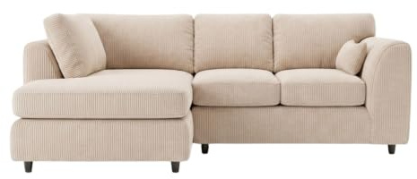Sofa Snug Jumbo Cord Corner Sofa 4 Seater Left Hand Facing L Shape with Modern Design for Living Room - Cream