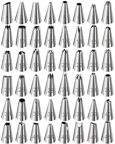NiceNaiils Set di 48 Beccucci per Sac a Poche Grandi Professionali Beccuccio Grande Inox Bocchette Decorative Accessori per Decorare Cupcakes, Torte, Zeppole, Biscotti, Pasticceria