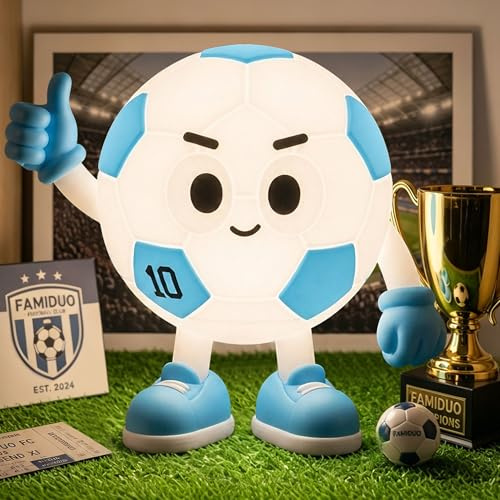 FAMIDUO Fußball Nachtlicht Kinder, Nr.10 Silikon Geschenke für Jungen | Tap Dimmbar RGB Warmweiß, USB-C Aufladbar, Fußball Deko Kinderzimmer Lampe Geschenk Junge 8-12 Jahre