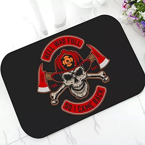 3D gedruckte Fußmatte Badematte Vintage Feuerwehrhelm Willkommen Fußmatte Gekreuzte Achsen Schädel Feuerwehrmann Fußmatte für Badezimmer Küche Teppich Teppich Feuerwehr Geschenk Dekoration-60x90cm