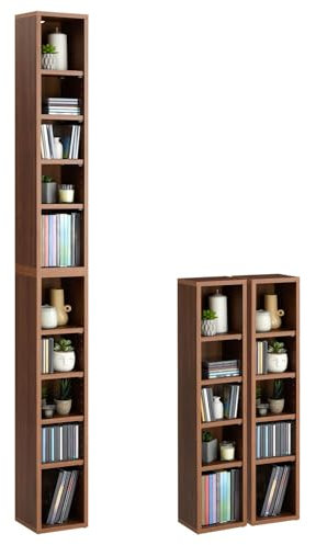 IDIMEX Etagères modulables Musique pour CD et DVD, Lot de 2 Meubles de Rangement en Colonne avec 10 Compartiments, en mélaminé Couleur Noyer