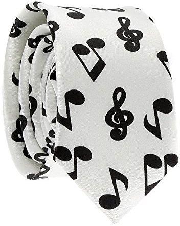 Cravate Note de Musique Blanche et Noire - Cravate Fantaisie Originale