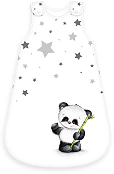 Herding Baby Best Baby-Schlafsack, Panda Motiv, 90 cm, Seitlich umlaufender Reißverschluss und Druckknöpfe, Weiß
