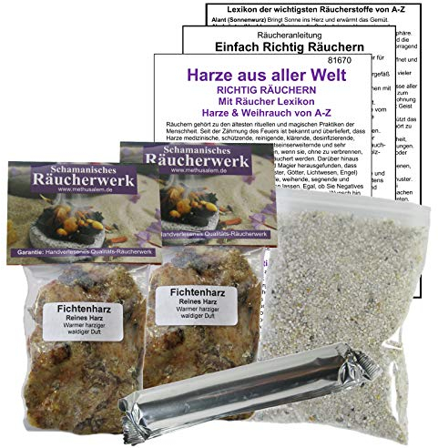 FICHTENHARZ zum räuchern 2 x 50ml ECHTES reines Harz [kein Burgunderharz] 6-TLG Räucher-Set mit Räucherwerk + Räucherkohle + ZUBEHÖR. 81670-24