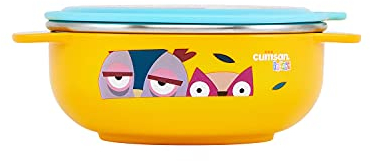 Candl CEC10-103Y Cuitisan INFANT Bol pour enfant en acier inoxydable avec couvercle, passe au micro-ondes et au four, lave-vaisselle, congélateur, bol pour enfant (jaune) 400 ml
