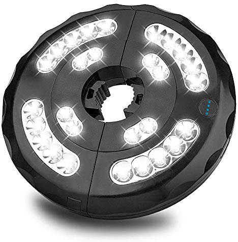 Luces de sombrilla para patio, luces de sombrilla inalámbricas de 28 LED con 3 modos de iluminación, 4 baterías AA alimentadas/USB recargable, tiendas de campaña y uso en exteriores.