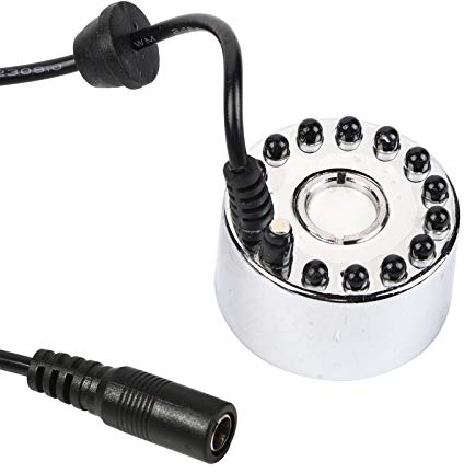 Mutuer Nebelmaschine, 24V Farbwechsel Ultraschall Nebelmacher Wasserbrunnen Teich Zerstäuber Luftbefeuchter 12 LED(Adapter is not Included)