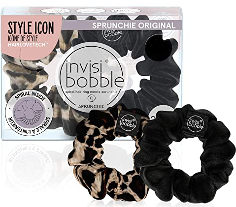 invisibobble Sprunchie Spiral-Haarring – True Black und Purrfection – 2 Stück – Haargummi, stilvolles Armband, starker elastischer Griff, Spulenzubehör für Damen, sanft für Mädchen, Teenager und