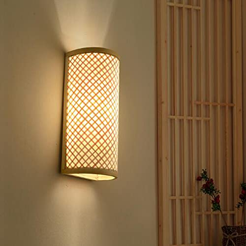 Lfoute Retro Wandleuchte Bambus Rattan Wandlampe Innen Vintage Flurlampe E27 Lampenhalter Loft Deckenlampe Aus Holz Wandbeleuchtung Für Esszimmer Schlafzimmer Wohnzimmer Restaurant Gänge 2 Flammig