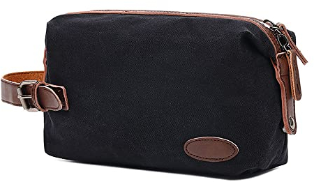 Vmokki Kulturtasche Canvas Vintage Waschtasche Kulturbeutel Kosmetiktasche für Damen Herren (Schwarz)