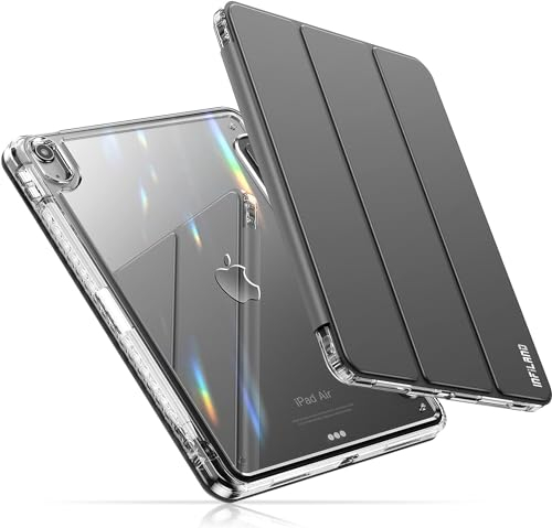 INFILAND für iPad Air 11 Zoll Hülle M2 2024, iPad Air 6/5/4 Hülle 2022/2020 10,9 Zoll - Kristallklare Rückseite Anti-Vergilbung Schutzhülle mit Stifthalter, Auto Schlafen/Wachen,Space Grau