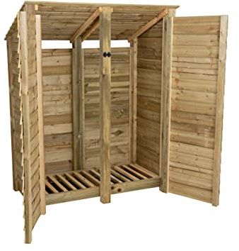 Arbor Garden Solutions Wooden log store 6ft with doors (W-146cm, H-180cm, D-88cm), natural finish (Without kindling shelf (Reverse roof))
