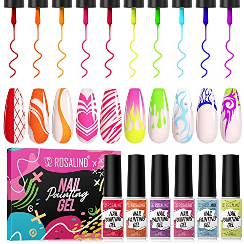 ROSALIND 10 Farben Gel Liner Nail Polish Pen Gellack Shellac Nagellack Nageldesign Set UV LED Set 5ml Painting Linie zeichnen Nageldesign DIY