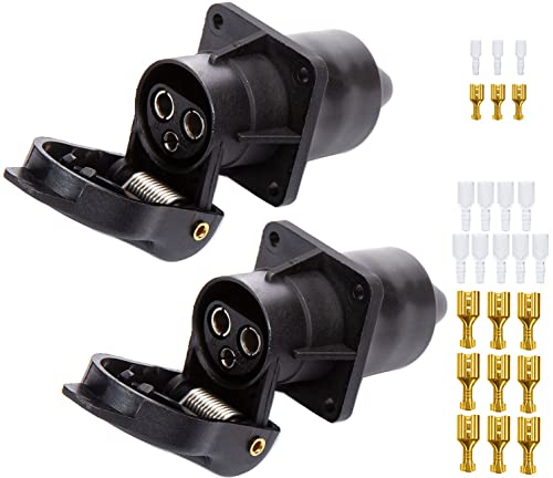 SPARKMOTO 2 Piezas x Zócalo de Remolque 3 Pines 12V, Enchufe Eléctrico del Remolque Hembra 3 Polos Impermeable,Enchufe 3 Pines Hembra ParaTractor,Incluye Terminales de Cable y Cubierta Aislante
