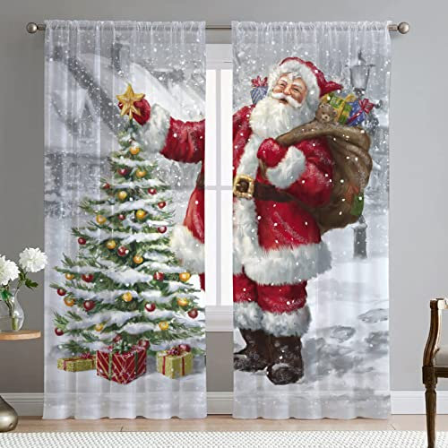DONGSHAN Weihnachtsmann Vorhang Blickdicht - Verdunkelungsvorhang Schallschutz - Blickdichte Gardinen mit Ösen für Schlafzimmer Wohnzimmer, Verdunklung Thermogardnien 2er Set 220x140 cm(HxB)