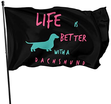Fahne Das Leben Ist Besser Mit Dackel Außenbanner Durable Hanging Flag Polyester Dekoration Fähnchen Für Feiern,Paraden,Draußen 90X150Cm