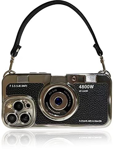 QoKcoahn Case for iPhone,Cute 3D Vintage Camera Case with Hand Strap Cool Silicone Protector (A Black, iPhone 11 Pro Max)
