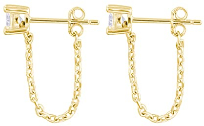 Reffeer 925 Sterling Silber Ketten-Ohrringe für Damen, Kleine Ohrringe, Ohrstecker (B-Gold Plated)