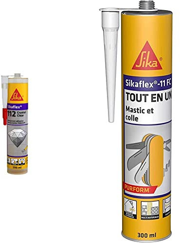 Sikaflex-112 Crystal Clear, Mastic-colle multi-usages transparent maintien immédiat intérieur et extérieur, collage, 290ml & lex 11 FC Purform Blanc, Mastic, joint et collage multi-usages, 300ml