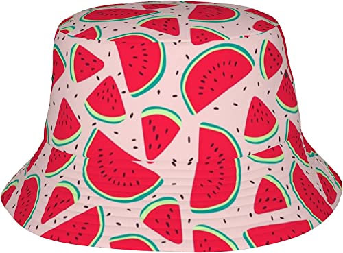Wassermelonen niedlich Sommer frische Früchte Eimer Hüte Mode Sonnenkappe verstaubar Outdoor Fischerhut Outdoor Sommer Reisen Wandern Strandkappen für Damen und Herren Schwarz