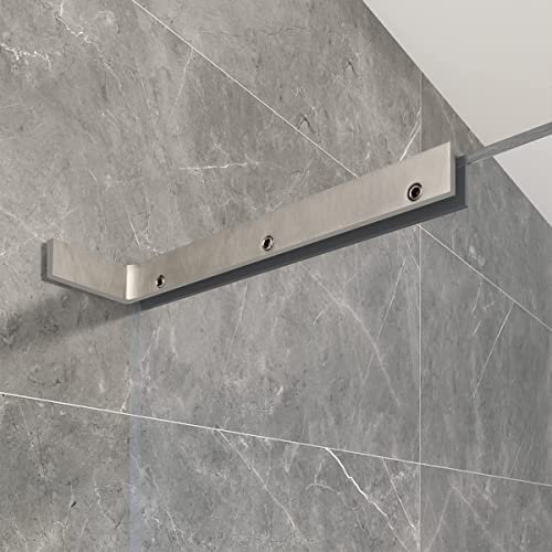 LukLoy Fxied Glass Shower Panel Wall to Glass Support Bar, Frameless Glass Clamp L Shape Stabilizer Mounting Bracket, No-drill-in-glass. (Glass on Right, Brush Finish)